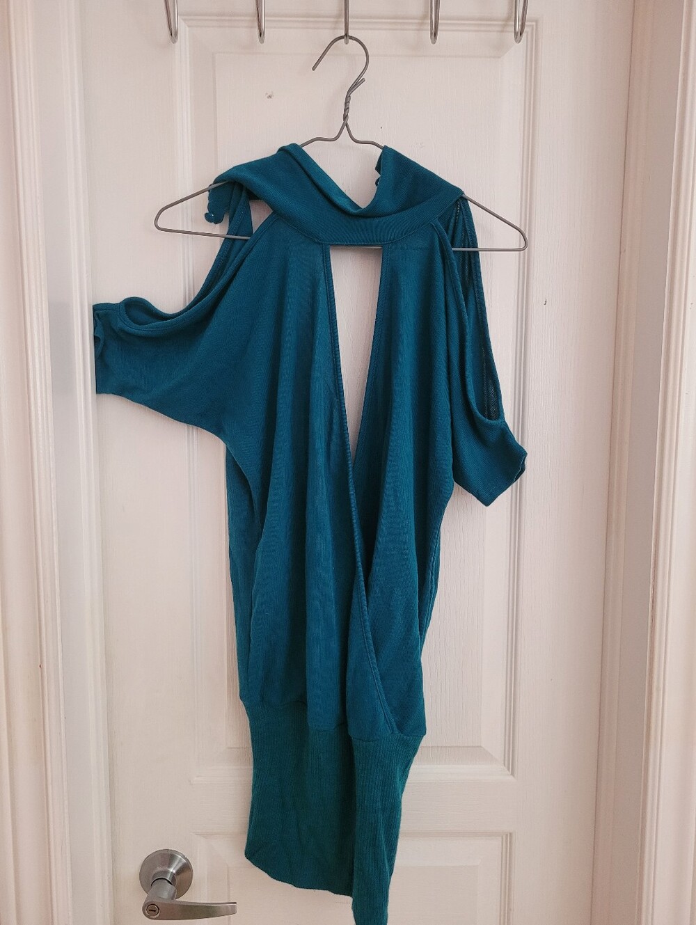 Teal Cold-Shoulder Knit Sweater